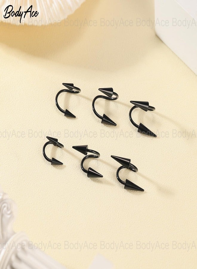BodyAce Spike Nose Rings Spiral Lip Rings, Stainless Steel Black Spike Earrings Cartilage Helix Piercing, Punk Spike Lower Labret Studs Piercing Jewelry (Bar Length:10mm) - Image 5
